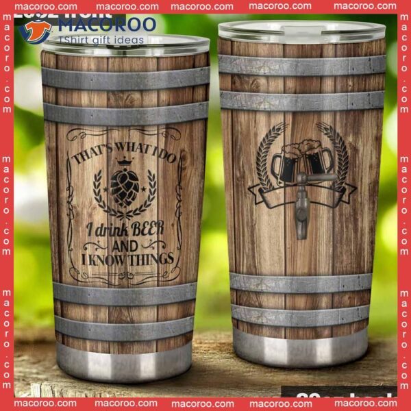 Oktoberfest Love Beer Faux Wood Print Stainless Steel Tumbler