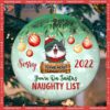 On Santa’s Naughty List Faded Green Circle Ceramic Ornament, Personalized Cat Lovers Decorative Christmas Ornament