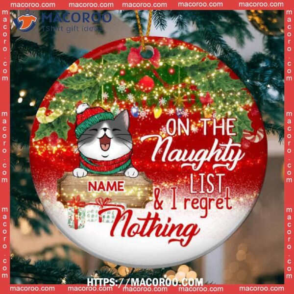 On The Naughty List And I Regret Nothing Faded Red Circle Ceramic Ornament, Bengals Christmas Ornaments