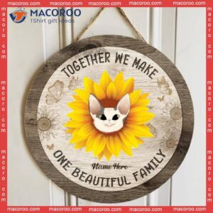 One Beautiful Family, Cat With Sunflower Headdress, Personalized Wooden Signs