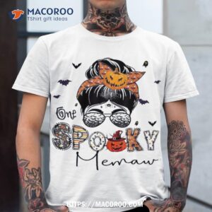 One Spooky Memaw Messy Bun Grandma Pumpkin Halloween Shirt