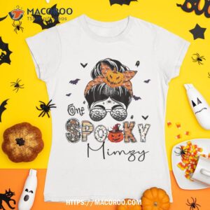 One Spooky Mimzy Messy Bun Grandma Pumpkin Halloween Shirt