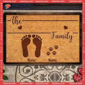 Our Family Footmark & Pawprints Front Door Mat, Personalized Doormat, Gifts For Pet Lovers