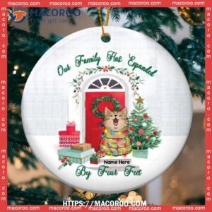 Our Family Has Expanded By Four Feet Circle Ceramic Ornament, Personalized Cat Ornaments