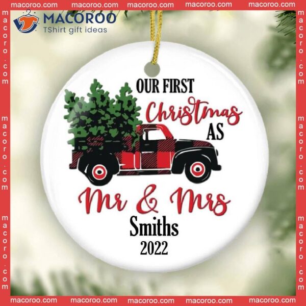 Our First Christmas As Mr And Mrs Ornament, Truck Personalized Wedding Gift, Married Ornament