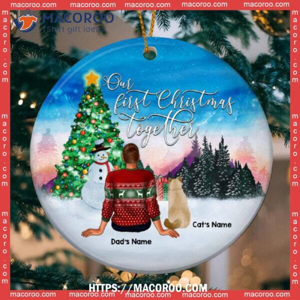 Our First Xmas Together Blue Faded Sky Circle Ceramic Ornament, Bengals Christmas Ornaments