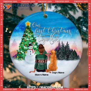 Our First Xmas Together Blue Faded Sky Circle Ceramic Ornament, Pug Ornament