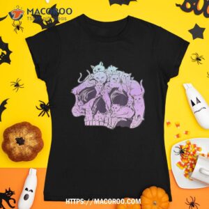 Pastel Goth Halloween Skull Head With Cats Kitty Skeleton Shirt, Halloween Skull