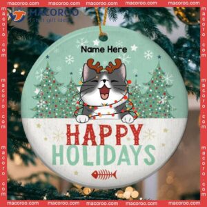 Pastel Mint Green,happy Holiday, Personalized Cat Christmas Ornament