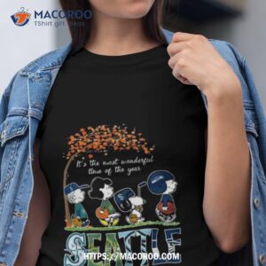 peanuts character it s the most wonderful time of the year seattle seahawks mariners kraken and storm 2023 shirt tshirt