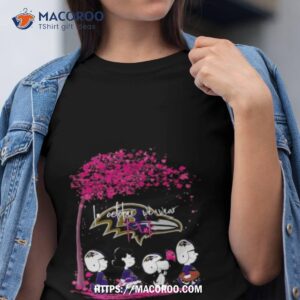Peanuts Characters Baltimore Ravens In October We Wear Pink Fall Shirt