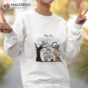 peanuts time for halloween and the love for colorado rockies shirt sweatshirt 2