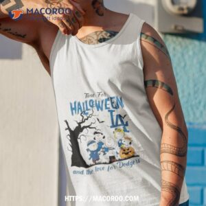 peanuts time for halloween and the love for los angeles dodgers logo 2023 shirt tank top 1