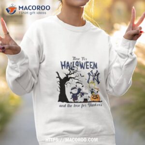 peanuts time for halloween and the love for new york yankees logo 2023 shirt sweatshirt 2