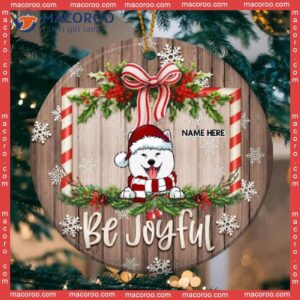 Personalised Be Joyful Xmas Frame Wooden Circle Ceramic Ornament, Personalized Dog Lovers Decorative Christmas Ornament
