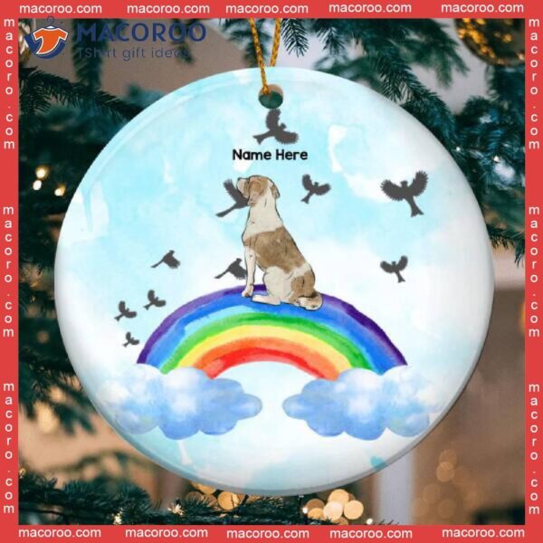 Personalised Dogs With Rainbow Blue Sky Circle Ceramic Ornament, Personalized Dog Lovers Decorative Christmas Ornament