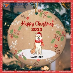 Personalised Happy Christmas 2022 Brown Circle Ceramic Ornament, Personalized Dog Lovers Decorative Ornament