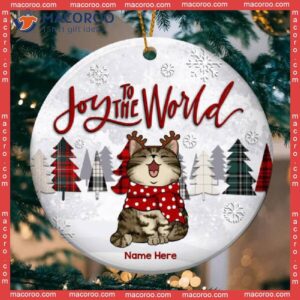 Personalised Joy To The World Light Grey Circle Ceramic Ornament, Personalized Cat Lovers Decorative Christmas Ornament