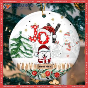 Personalised Joy Xmas Pattern Word-art Circle Ceramic Ornament, Personalized Dog Lovers Decorative Christmas Ornament