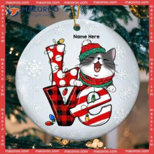 Personalised Love Xmas Pattern Word-art Circle Ceramic Ornament, Personalized Cat Lovers Decorative Christmas Ornament