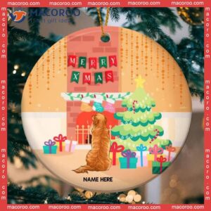 Personalised Merry Xmas Dog Back Orange Circle Ceramic Ornament, Personalized Lovers Decorative Christmas Ornament