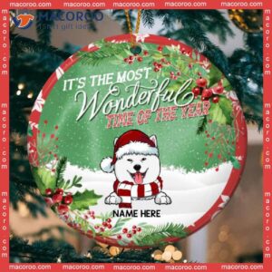 Personalised Most Wonderful Time Custom Color V3 Circle Ceramic Ornament, Personalized Dog Lovers Christmas Ornament