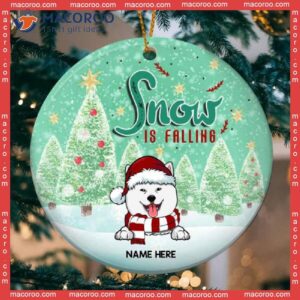 Personalised Snow Is Falling Green Circle Ceramic Ornament, Personalized Dog Lovers Decorative Christmas Ornament