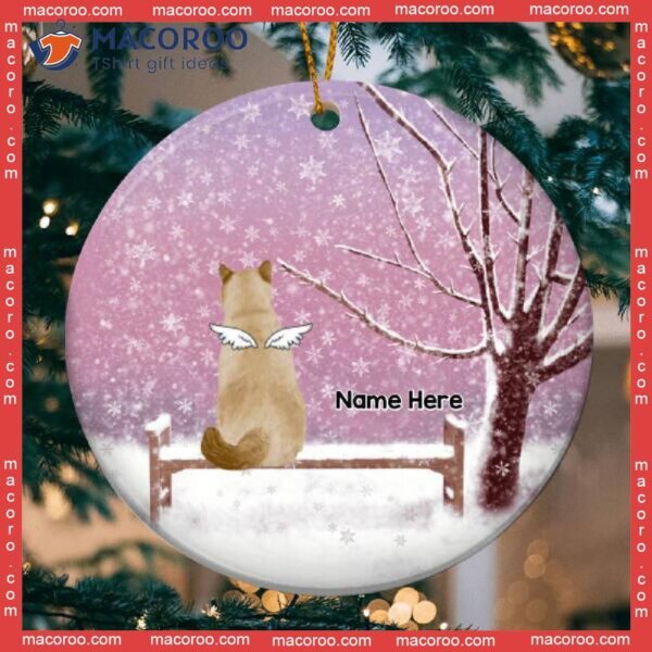 Personalized Angel Cat Decorative Christmas Ornament,falling Snowflake Purple Sky Memorial Circle Ceramic Ornament