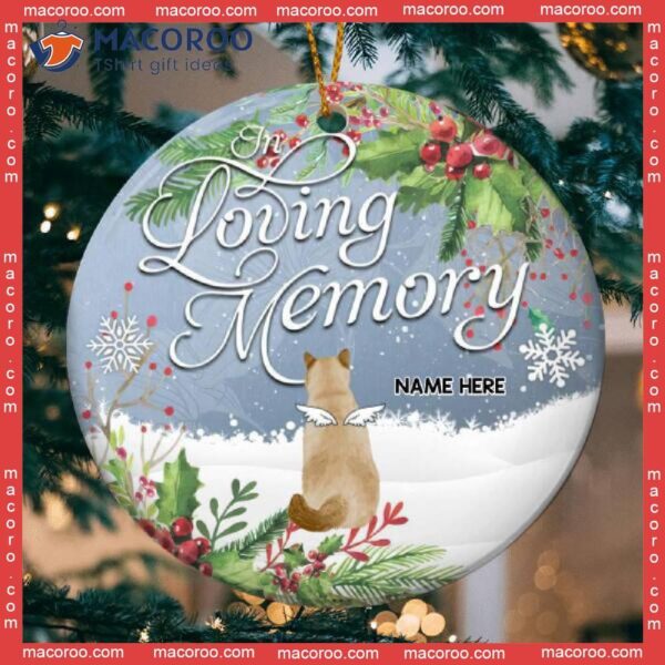 Personalized Angel Cat Decorative Christmas Ornament,in Loving Memory Grey Sky Memorial Circle Ceramic Ornament