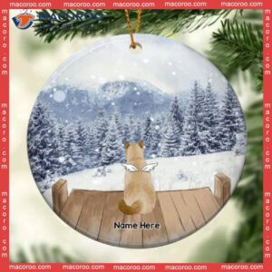 Personalized Angel Cat Decorative Christmas Ornament,snowy Field Grey Sky Memorial Circle Ceramic Ornament
