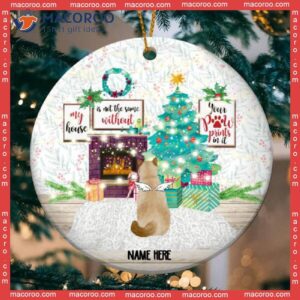 Personalized Angel Cat Lovers Decorative Christmas Ornament,your Paw Prints In It Cozy Home Circle Ceramic Ornament