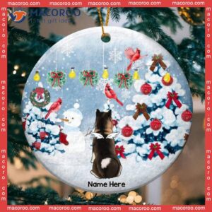 Personalized Angel Dog Decorative Christmas Ornament,snowy Xmas Tree Red Cardinals Memorial Circle Ceramic Ornament