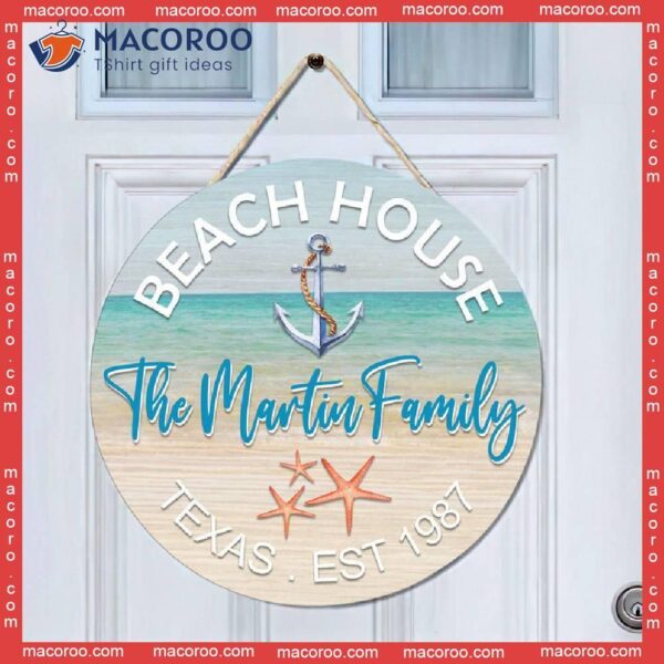 Personalized Beach Home Sign, House Door Custom Housewarming Gift, Coastal Wood Hanger