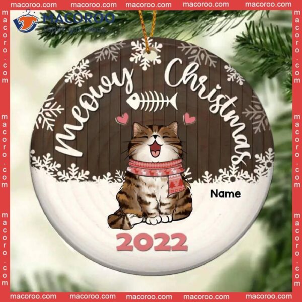 Personalized Cat Breeds, Circle Ceramic Ornament, Xmas Gifts For Lovers, 2022 Christmas Bauble,meowy