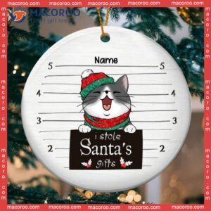 Personalized Cat Breeds Circle Ceramic Ornament, Xmas Gifts For Lovers, Naughty Cat,i Stole Santa’s