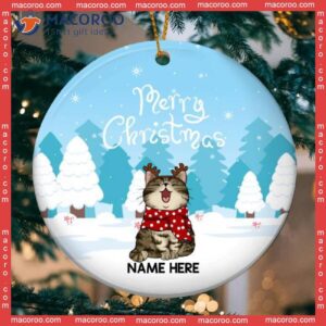 Personalized Cat Breeds,merry Christmas, & Pine Tree Circle Ceramic Ornament, Christmas Gift For Lover