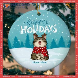 Personalized Cat Christmas Ornament, Bluetone Snow,happy Holiday