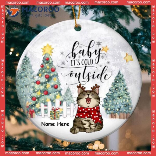 Personalized Cat Christmas Ornament, Cats Standing On Snow,baby It’s Cold Outside