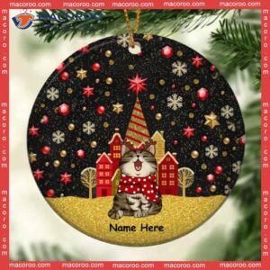 Personalized Cat Christmas Ornament,cats Standings On Gold Glitter Land