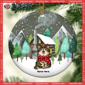 Personalized Cat Christmas Ornament, Grey Sky,cats Standing On Snow