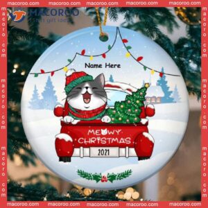 Personalized Cat Christmas Ornament,meowy Christmas, Cats On Red Truck