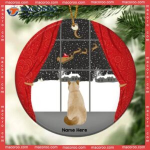 Personalized Cat Christmas Ornament,santa’s Sleigh Over Window, Backside Cats