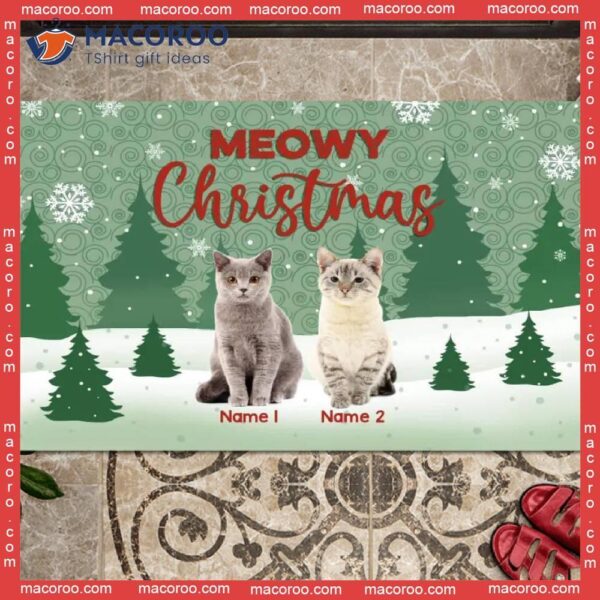 Personalized Cat Doormat, Meowy Christmas Photo Holiday Gift, Portrait Custom Doormat