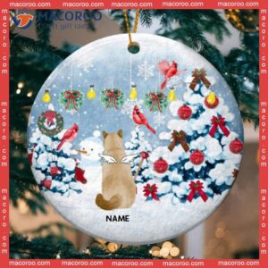Personalized Cat Lovers Christmas Decorative Ornament, Memorial Ornament 2022,red Cardinal With Tree Circle Ceramic