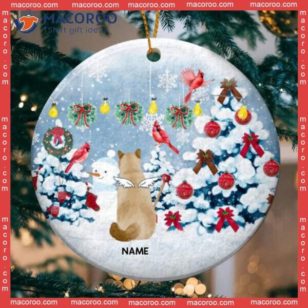 Personalized Cat Lovers Christmas Decorative Ornament, Memorial Ornament 2022,red Cardinal With Tree Circle Ceramic