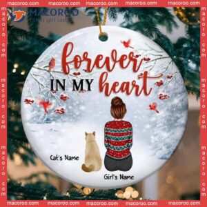 Personalized Cat Lovers Decorative Christmas Ornament,forever In My Heart Freezing Cold Circle Ceramic Ornament