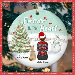 Personalized Cat Lovers Decorative Christmas Ornament,forever In My Heart Pastel Mint Circle Ceramic Ornament