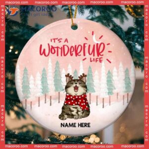 Personalized Cat Lovers Decorative Christmas Ornament,it’s A Wonderful Life Pinktone Circle Ceramic Ornament
