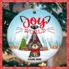 Personalized Cat Lovers Decorative Christmas Ornament,joy To The World Snowy Mint Tone Circle Ceramic Ornament