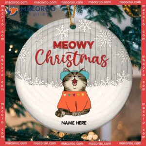 Personalized Cat Lovers Decorative Christmas Ornament,meowy Light Gray Wooden Circle Ceramic Ornament